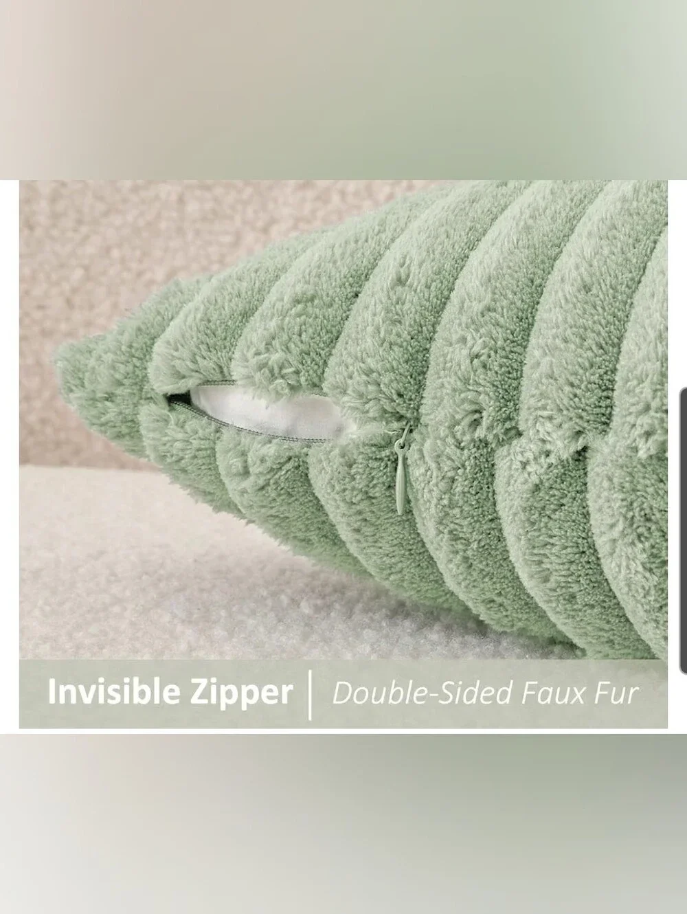 Sage Green Ribbed Plush Lumbar Pillow Cover- Size 14x36